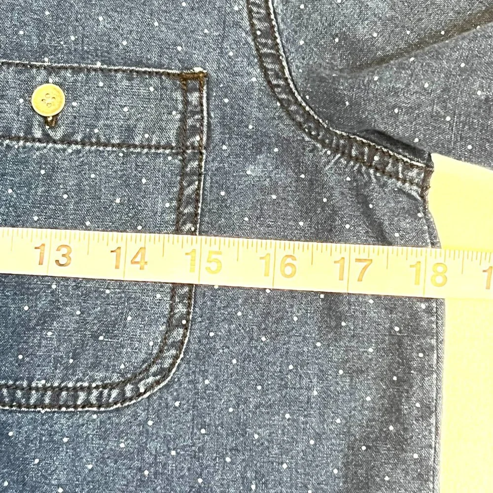 Madewell Men's Top Blue Denim Polka Dot Long Sleeve Half Button Size S Pocket - Picture 6 of 7